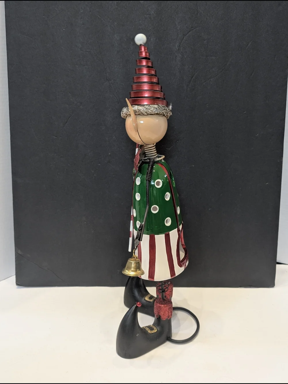 Pier 1 Imports Christmas Elf Tea Light Holder ceramic and Tin Bobblehead RARE